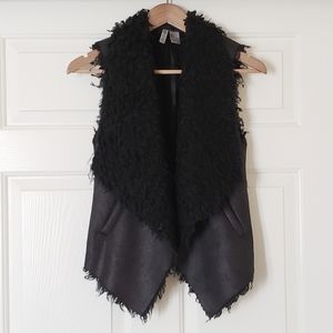 H&M Divided black metallic shearling vest US2 XS